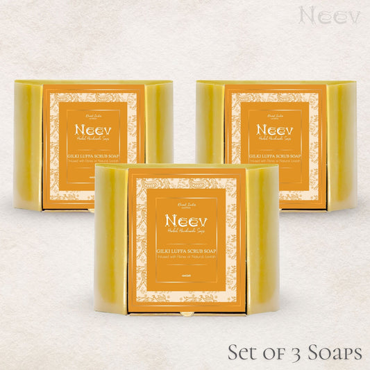 GILKA LUFFA SCRUB SOAP INFUSED WITH FIBERS OF NATURAL LOOFAH - SET OF 3