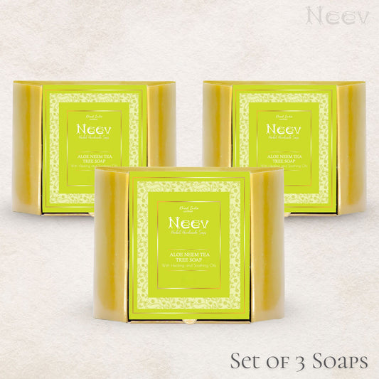 ALOE NEEM TEA TREE SOAP WITH HEALING AND SOOTHING OIL - SET OF 3