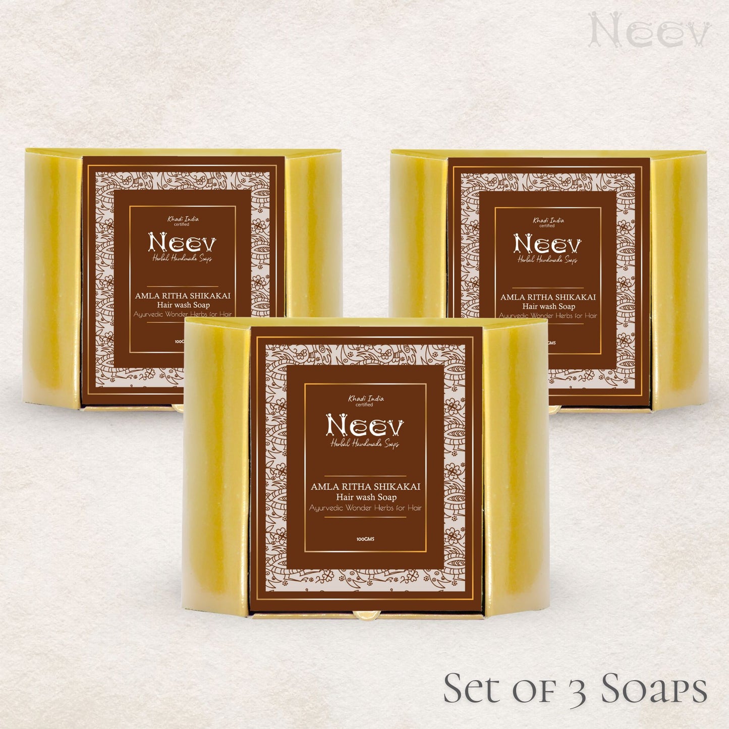 AMLA RITHA SKIKAKAI HAIR WASH SOAP - AYURVEDIC WONDER HERBS FOR HAIR - SET OF 3