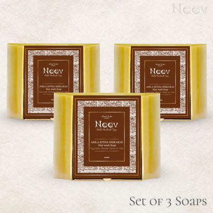 AMLA RITHA SKIKAKAI HAIR WASH SOAP - AYURVEDIC WONDER HERBS FOR HAIR - SET OF 3