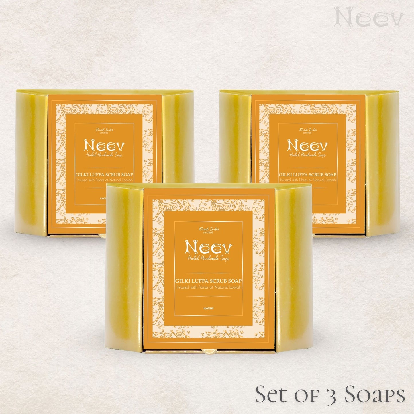 GILKA LUFFA SCRUB SOAP INFUSED WITH FIBERS OF NATURAL LOOFAH - SET OF 3