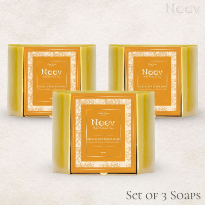 GILKA LUFFA SCRUB SOAP INFUSED WITH FIBERS OF NATURAL LOOFAH - SET OF 3