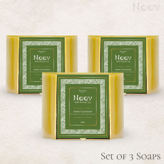 NEEM TULSI HANDMADE SOAP - THE PURIFYING & REJUVENATING ESSENC - SET OF 3