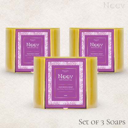 PATCHOULI HANDMADE SOAPS - A DEEP MUSKY NATURAL DEODORANT - SET OF 3