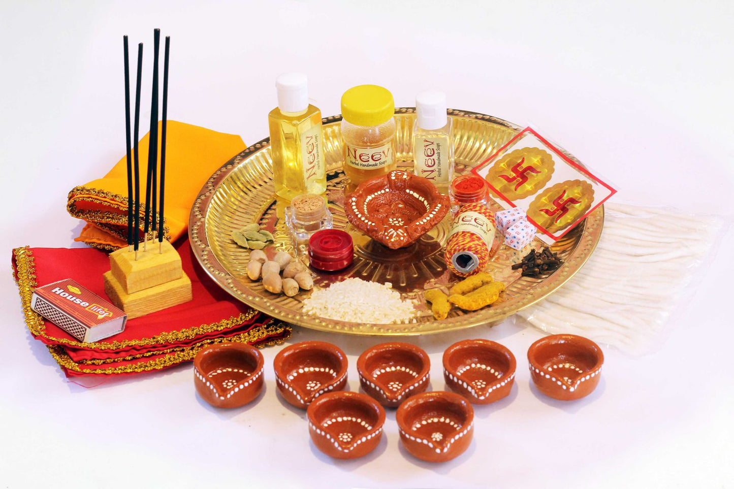 Neev Brass Puja Thali (Set of 22 Puja Samagri items)